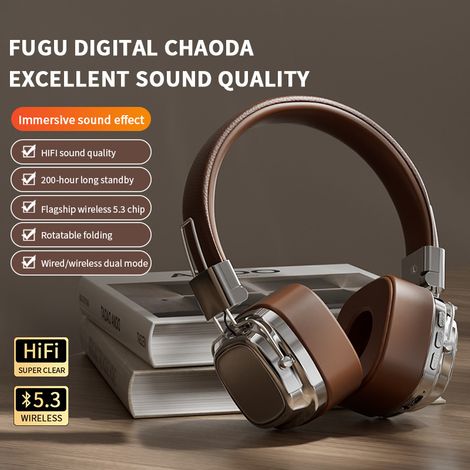 Écouteurs sans fil Bluetooth 5.3 américains de style rétro argenté-brun avec des basses puissantes, adaptés aux téléphon (1/5)