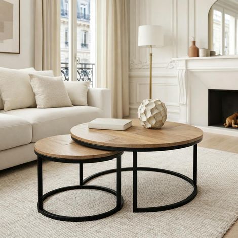 Table basse gigogne décor parquet clair (lot de 2) LEXTON