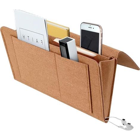 Poche de Lit Feutre Organisateur De Chevet Canapé Accoudoirs Organiseur de Rangement pour Lunnettes,Téléphone, Télécommande, Tablette, Livre (couleur chocolat)