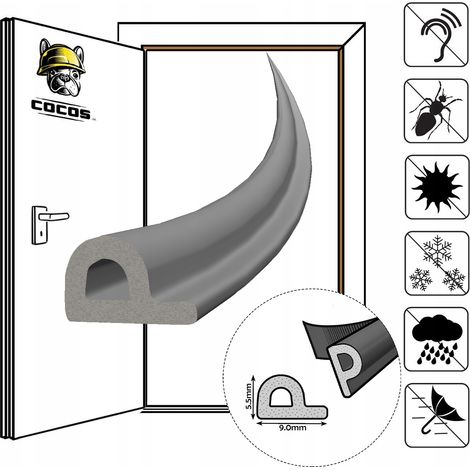 Selbstklebende Tür- und Fensterdichtung P 9 x 5,5 mm GRAU
