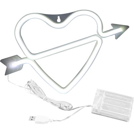Applique murale LED néon en forme de cœur pour fête d'anniversaire, chambre d'enfant, alimentation USB ou piles, blanche (1/5)