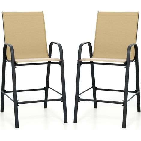 Lot de 2 tabourets de bar extérieurs en tissu 62 x 76 x 130 cm avec dossier haut et accoudoirs design en métal beige
