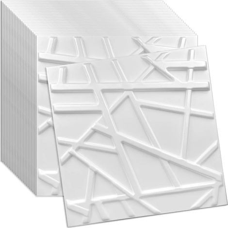 Panneau mural et plafond 3D blanc en polystyrène 50x50 cm – décoration élégante, montage facile, lot de 24 pièces (6 m²)