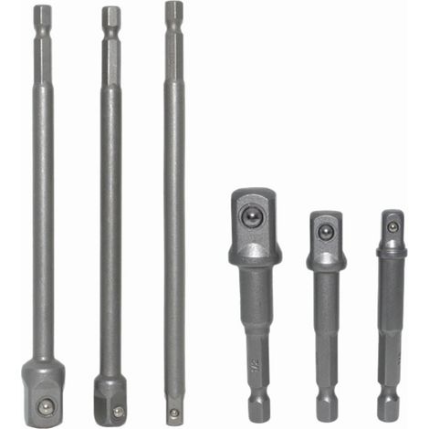 6er-Set Vierkant-Sechskantschaft-Steckschlüsseladapter für Elektrowerkzeuge – sandgestrahlt – 65 mm, 73 mm, 150 mm (1/4)