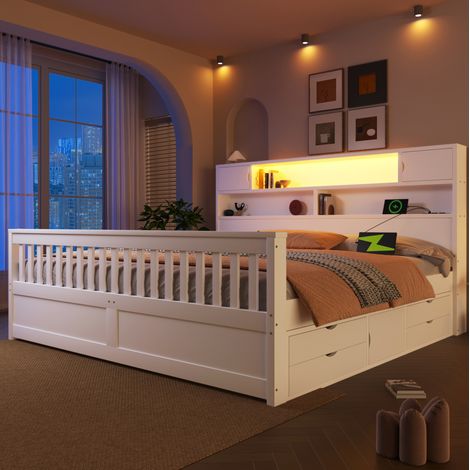 letto contenitore 180x200 con cassetti LED bianco HAVRYA (1/5)