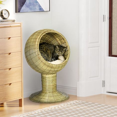 Cueva para gatos PawHut de hierba marina, 2 piezas, ajustable, 41 cm x 41 cm x 71,5 cm, natural (1/5)