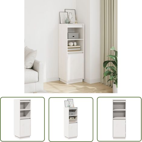 The Living Store Buffet haut Blanc 37x34x110 cm Bois massif de pin - Buffet - Armoire - Meuble De Rangement - Mobilier - Bois Massif (1/5)