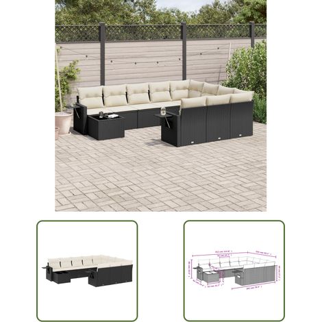 The Living Store 11-tlg. Garten-Sofagarnitur mit Kissen Schwarz Poly Rattan - Gartenmöbel - Sofasatz - Outdoor Möbel - PE-Rattan - Wetterfest (1/3)