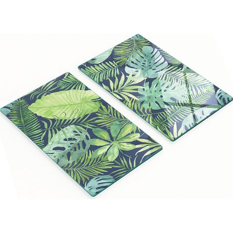 Tableros decorativos multifuncionales de vidrio con dise帽o de hojas tropicales, 2x30x52 cm.