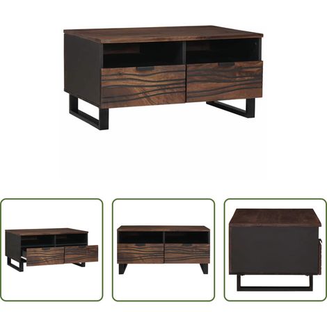 Wohnzimmermöbel - Couchtisch Braun und Schwarz 80 x 54 x 40 cm Massivholz Akazie (1/5)