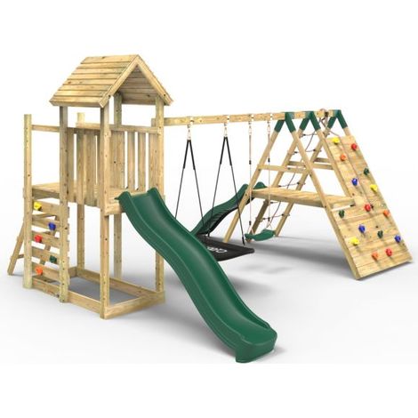 Rebo Extended Tower Wooden Climbing Frame with Swings & Slide - San Luis