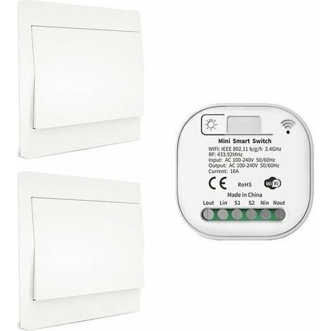 RF433 et WiFi Télécommande sans Fil Interrupteur d'éclairage, Pas de Batterie & câblage & hub requis, Compatible avec Alexa Google Home Tuya Smart Life APP, 2 Commutateur 1 récepteur Kit (1/4)