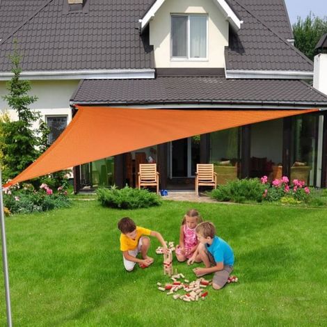 Voile d'ombrage - - 5 x 5 x 5 m - Orange - Triangulaire - Protection anti-UV (1/4)