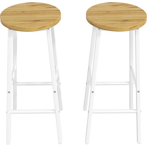 Conjunto de isla de cocina con almacenamiento y 2 taburetes blancos con efecto madera (1/5)