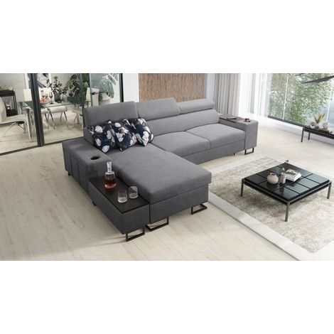 Luxuriöses, komfortables, modernes Ecksofa MELODY I MINI mit Usb und Regal Sawana Grau Links (1/5)