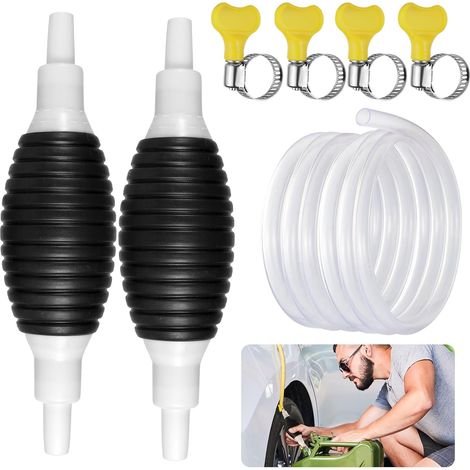 2Pcs Pompe Manuelle, 4m Pompe a eau Manuelle, Pompe de Transfert Carburant Universelle, Pompe Essence de Transfert de Portable Manuel, Pompe de Siphon à Main pour Essence, Carburant, L'eau (1/5)