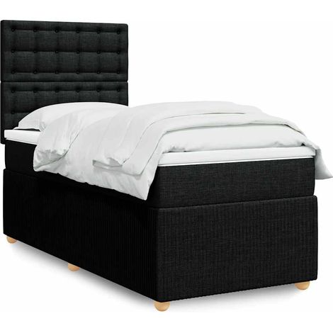 Cama box spring con colchón tela negro 100x200 cm (1/5)