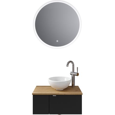 Badmöbel Set 2-teilig mit 60 cm Waschtisch, Türanschlag rechts in schwarz matt mit Eiche AMADORA-66 (1/5)