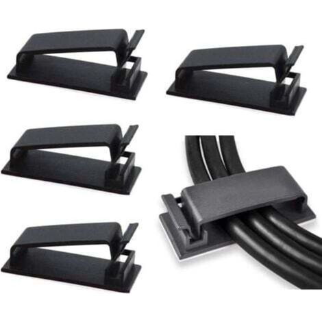 [JAMAIS UTILISÉ] Lot de 50 clips de gestion de câbles auto-adhésifs (noir), organisateurs de câbles, clips de fil, support de cordon pour TV, PC, câble Ethernet sous bureau, bureau à domicile. (1/4)