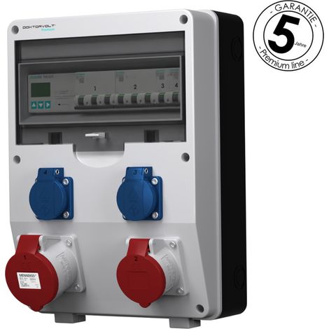 Tableau électrique de chantier avec compteur triphasé Siemens pTD-S 32 A, 16 A, 2 x 230 V, prises Mennekes et Schuko, Doktorvolt DV-4838-D (1/4)