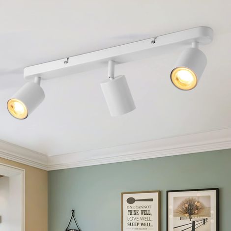 Plafonnier 3 Spots LED Orientable Gu10 Lampe Spot Blanc Sans Ampoule Rampe Spot Moderne, Luminaire Plafonnier Pivotants, Rail Spot Plafond, Applique Murale pour Chambre, Salon, Cuisine, Couloir (1/5)