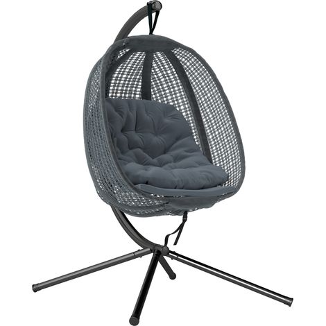 Outsunny Hanging Swing Chair w/ Thick Cushion, Patio Hanging Chair, Dark Grey (1/5)