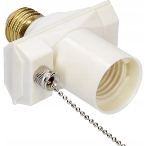 Adattatore per presa E27 con interruttore e catenella, colore bianco.