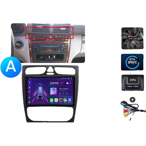 Radio para coche, soporte multimedia, integración de smartphone, compatible con Mercedes Benz Clase C CLK S203 W203 W209 A209 2000-2005, V1 Plus (6 GB + 128 GB)-A (1/2)