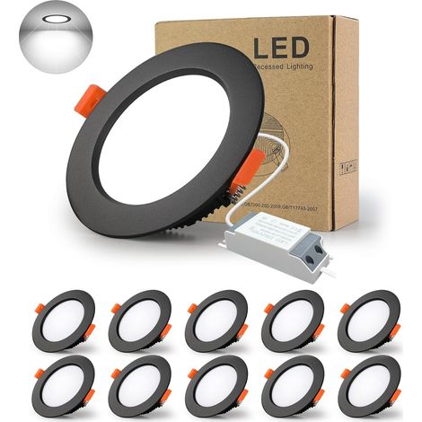 10 Spot Led Encastrable, Noir, 5W 500LM, IP44, 6000K, Pour Salle De Bain, Cuisine, Salon