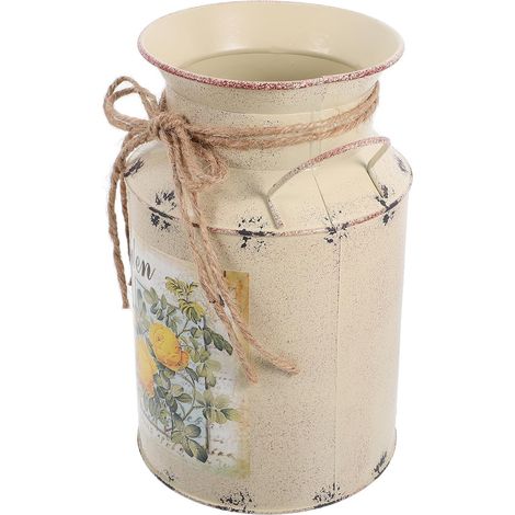 Vase Décoratif Vintage en Fer Beige Double Anse, Jardinière Rustique pour Bouquet de Fleurs Séchées, Centre de Table pour Étagère ou Chambre (1/5)