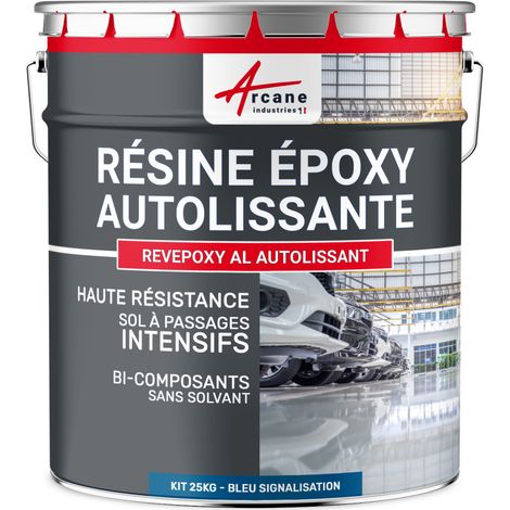 Arcane Industries – Peinture epoxy autolissante pour sol intérieur – 25 kg – Effet miroir bleu RAL 5017 – Résistance chimique et mécanique élevée