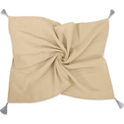 Manta de muselina para bebé con borlas - camel (1/3)