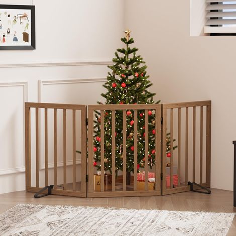 Barrière de Sécurité pour Chien en Bambou Massif Clôture Amovible et Pliable à 3 Panneaux avec Pieds Antidérapants pour Sapin de Noël Escaliers et Portes (1/5)