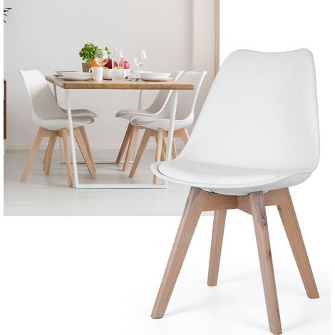 Esszimmerstühle Eiche weiß Schalenstühle 4er Set Küchenstühle Holz, Kunststoff, PP Sitzpolster, PU Leder, BxTxH 48x42x82 cm, 4er Set