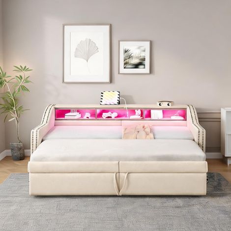 Cadre de lit beige en burlap 214 x 102 x 74 cm (1/5)