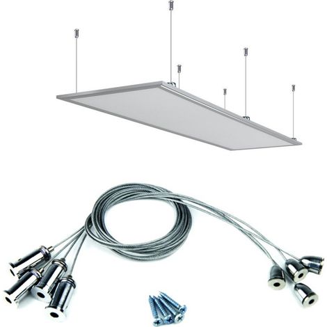 Lampesecoenergie – Kit de suspension pour dalle LED – Câbles en acier inoxydable – Hauteur ajustable jusqu'à 100 cm – Fixations pour plafond incluses