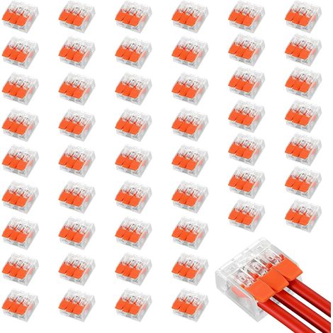 50 Pieces Electrical Connector 3 Inputs with Lever, Terminals Electrical Connection 0.14 mm² -4 mm² 450 V, Compact Lever Electrical Connector, Domino Electric Fast, Terminal Block 3 Inputs Transparent (1/5)