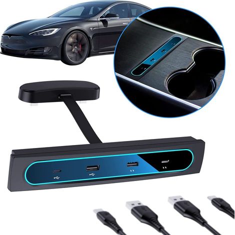 Concentrador USB para Tesla Model 3 2021-2022, accesorios para Tesla Model Y 2021-2022, estación de carga USB, adaptador multipuerto USB, compatible con dispositivos de iluminación ambiental. (1/5)