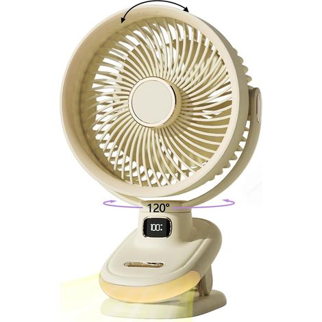 Ventilateur de bureau USB rechargeable oscillant pince 5 vitesses silencieux portable chambre salon bureau maison compact été beige (1/5)