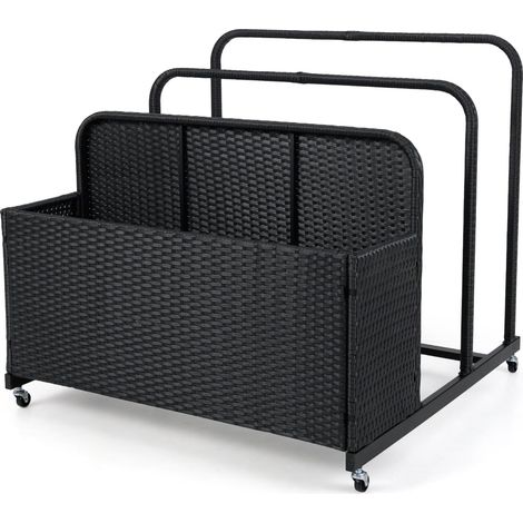 COSTWAY Baule da Esterno in Rattan PE, Cestino Portaoggetti su Ruote con Scomparti, Contenitore Salvaspazio con Scaffale per Cuscini, Salvagenti, Giocattoli, Portata 30 kg (Nero)