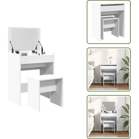 The Living Store Tocador con taburete blanco 60x40x113,5 cm - Tocador blanco