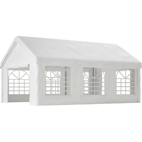Carpa garaje para coche 4 x 6 m de PE con puertas enrollables delantera y trasera, blanca (1/5)