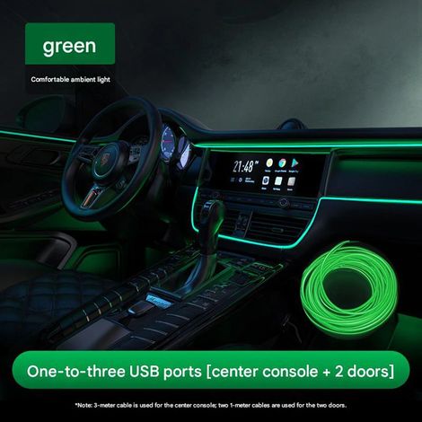 Kit Éclairage Ambiance LED Intérieur Voiture USB – Bande Lumineuse Néon Décorative pour Tableau de Bord et Portières, Ensemble 1 vers 3 pour Habitacle Automobile, Vert