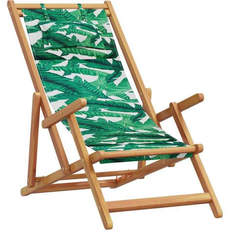 Chaise de jardin Chaise pliable plage motif de feuilles bois d'eucalyptus/tissu (1/5)