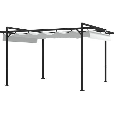 Outsunny pérgola 3x4 m gazebo cenador de jardín con techo retráctil de poliéster y 12 orificios de drenaje pérgola para patio terraza exterior