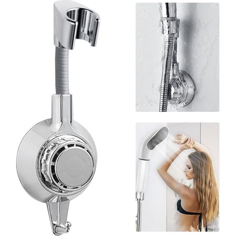 Support de pommeau de douche à ventouse, fixation murale, réglable et amovible (1/5)