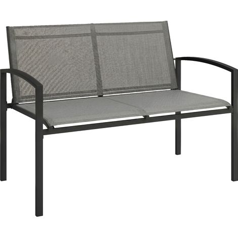 Gartenbank 2-Sitzer wetterfest Metall Outdoor Sitzbank mit atmungsaktivem Sitz gebogen Armlehnen 112 x 66 x 80 cm Grau