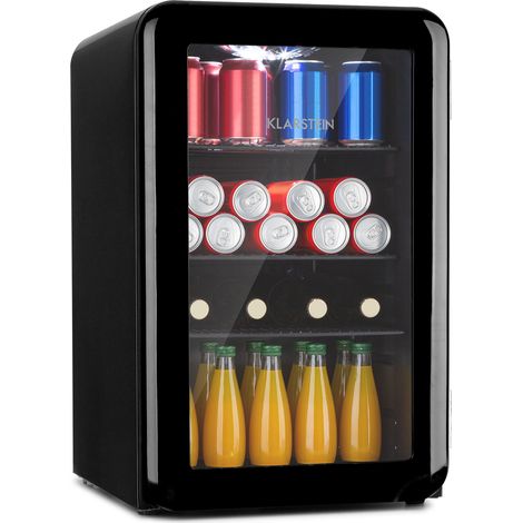 Klarstein PopLife Getränkekühler - Mini-Bar, Retrokühlschrank, 0-10°C, nur 39 dB, 70 L, umweltfreundlich, doppelt verglaste Tür, Retro-Design, schwarz