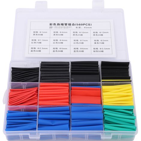 Lot de 560 tubes thermorétractables en nylon, isolants, étanches, colorés, gaines rétractables multicolores.
