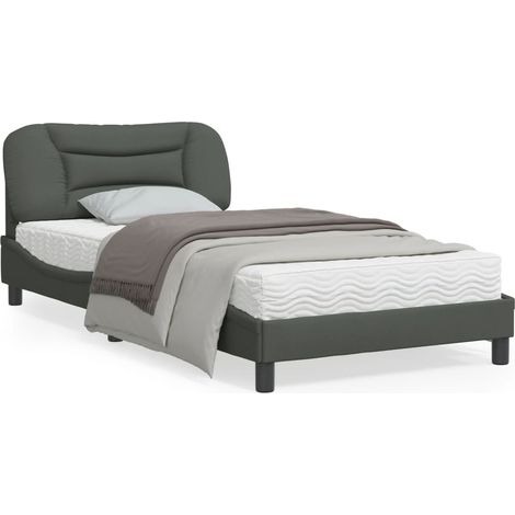 Cadre de lit avec tête de lit Gris foncé 100x200 Tissu (1/5)